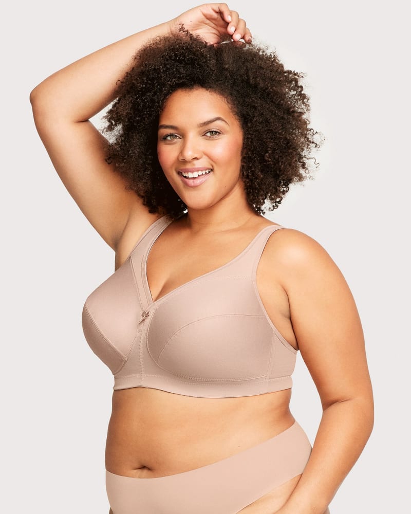 Front of a model wearing a size 48F MagicLift Active Support Bra in Cafe by Glamorise. | dia_product_style_image_id:262784